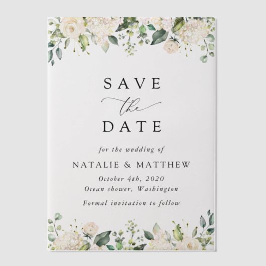 Invitations En Vélin Fleurs blanches, Fleurs de crème, Verdure, Mariage (Recto)