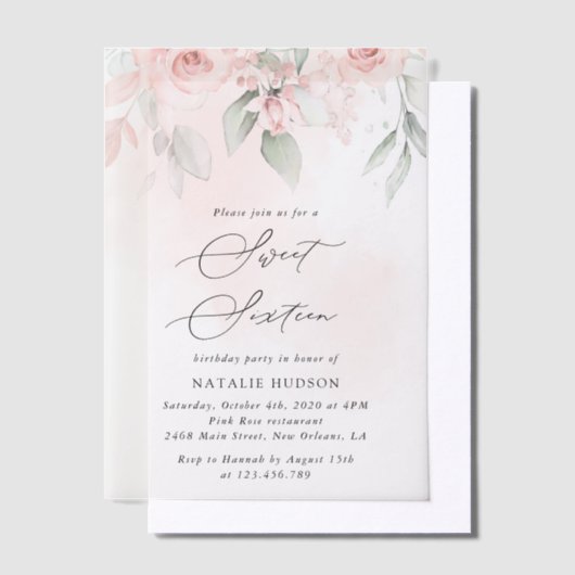 Invitations En Vélin Fleurs blanches, Fleurs roses, Boho, Sweet 16 (Compenser)