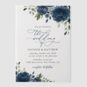 Invitations En Vélin Fleurs bleues de la Marine, Verdure, Boho, Mariage (Recto)