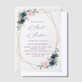 Invitations En Vélin Fleurs Bleues Marine, Fleurs Roses, Boho, Sweet 16 (Compenser)