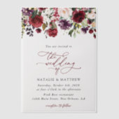 Invitations En Vélin Fleurs Bourgogne, Fleurs roses, Verdure, Mariage (Recto)
