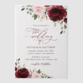 Invitations En Vélin Fleurs Bourgogne, Fleurs roses, Verdure, Mariage (Recto)