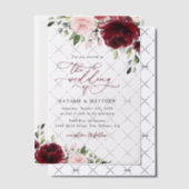 Invitations En Vélin Fleurs Bourgogne, Fleurs roses, Verdure, Mariage (Décalage (Invitation))