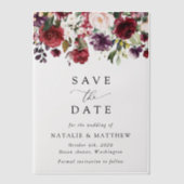 Invitations En Vélin Fleurs Bourgogne, Fleurs roses, Verdure, Mariage (Recto)