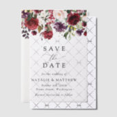 Invitations En Vélin Fleurs Bourgogne, Fleurs roses, Verdure, Mariage (Décalage (Invitation))