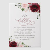 Invitations En Vélin Fleurs Bourgognes, Fleurs Roses, Boho, Anniversair (Recto)