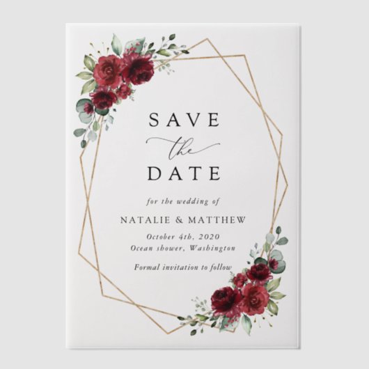 Invitations En Vélin Fleurs Bourgognes, Fleurs rouges, Mariage Floral (Recto)