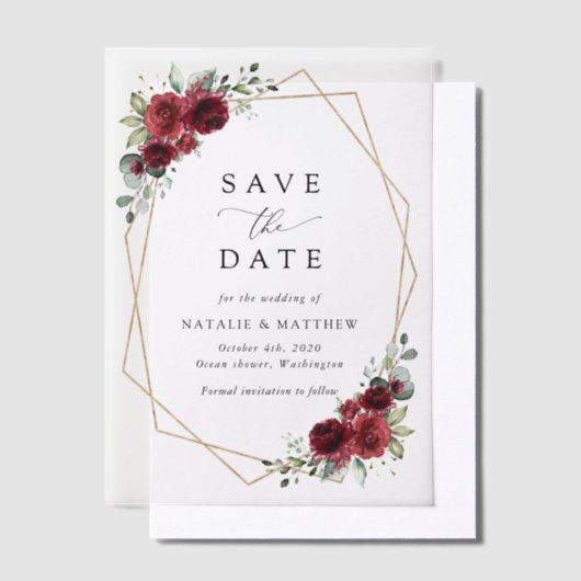 Invitations En Vélin Fleurs Bourgognes, Fleurs rouges, Mariage Floral (Compenser)