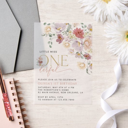 Invitations En Vélin Fleurs colorées, Fleurs sauvages, premier annivers (Mariage)