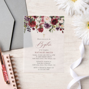 Invitations En Vélin Fleurs de Bourgogne, Fleurs Roses, Baptême Floral