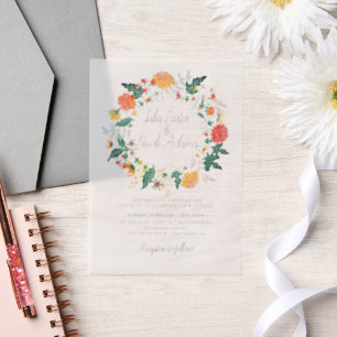 Invitations En Vélin Fleurs de Dahlia de printemps jaune orange pastel
