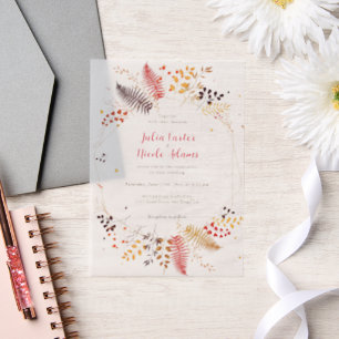 Invitations En Vélin Fleurs de forêt sauvage Mariage de feuillage de ch