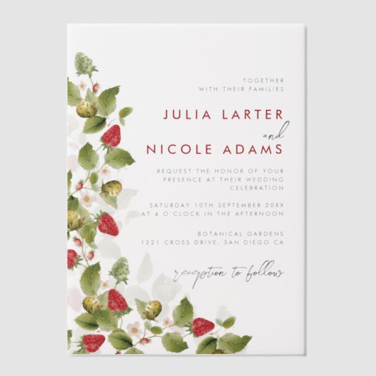 Invitations En Vélin Fleurs de fraises rouges sucrées Mariage (Recto)