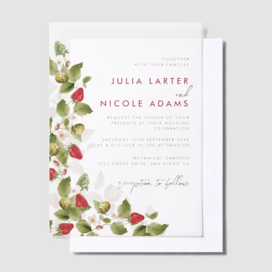 Invitations En Vélin Fleurs de fraises rouges sucrées Mariage (Compenser)
