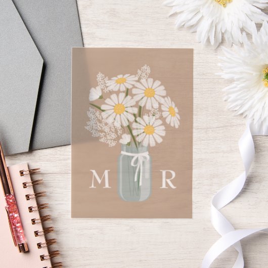 Invitations En Vélin Fleurs de mariage Jar Mason Monogramme Initiales B (Mariage)