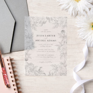 Invitations En Vélin Fleurs de pivoine orange poussiéreuse Mariage d'au