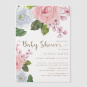 Invitations En Vélin Fleurs de verdure blanches roses pour bébé fille (Recto)