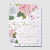 Invitations En Vélin Fleurs de verdure blanches roses pour bébé fille (Décalage (Invitation))