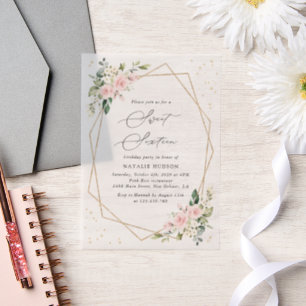 Invitations En Vélin Fleurs roses, Fleurs blanches, Verdure, Doux 16