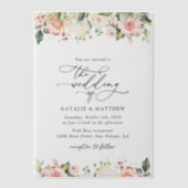 Invitations En Vélin Fleurs roses, Fleurs blanches, Verdure, Mariage (Recto)