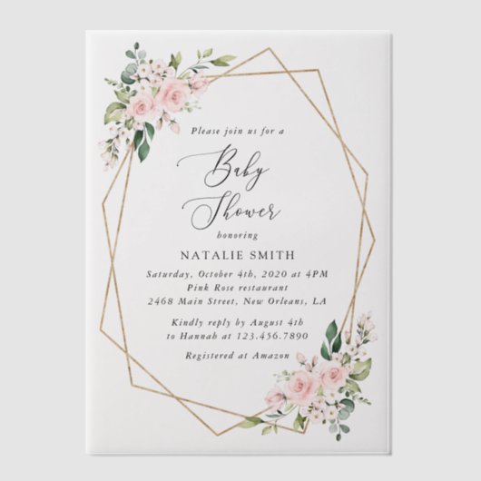 Invitations En Vélin Fleurs Rouges, Fleurs Roses, Boho, Baby shower (Recto)