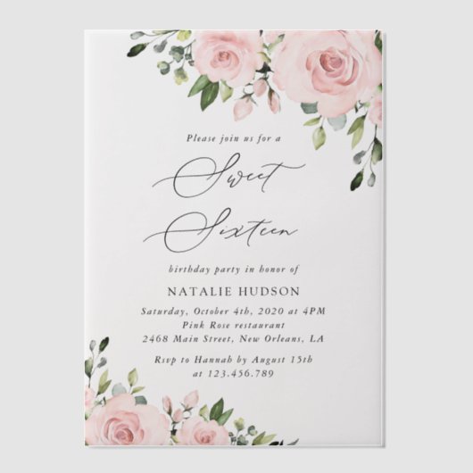 Invitations En Vélin Fleurs Rouges, Fleurs Roses, Verdure, Doux 16 (Recto)