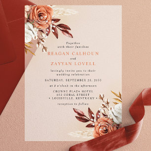 Invitations En Vélin Fleurs Rustiques De Terracotta Et Mariage De Pampa