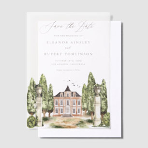 Invitations En Vélin Fleurs vertes et blanches Gris Sauvez la date