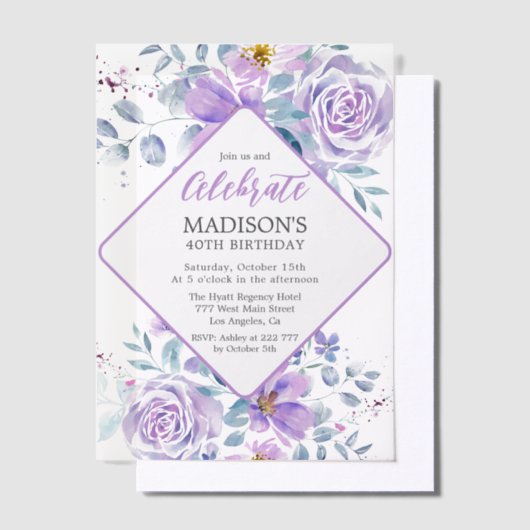 Invitations En Vélin Fleurs violettes Anniversaire (Compenser)
