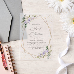 Invitations En Vélin Fleurs violettes, Fleurs blanches, Verdure, Doux 1