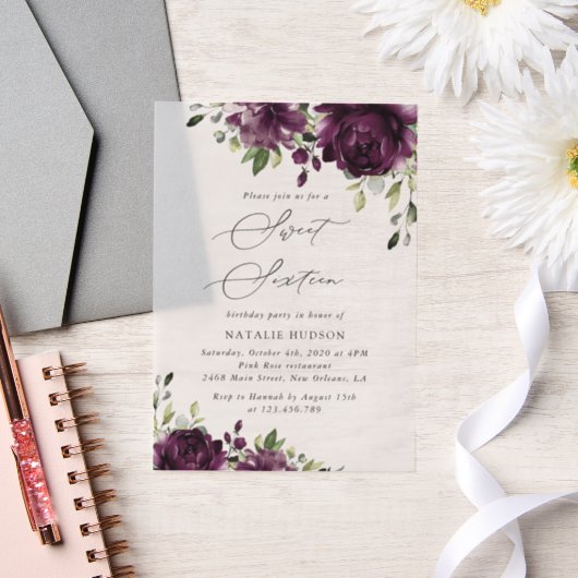 Invitations En Vélin Fleurs violettes, Fleurs de prune, Boho, Sweet 16 (Mariage)