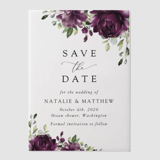 Invitations En Vélin Fleurs violettes, Fleurs de prunes, Boho, Mariage  (Recto)