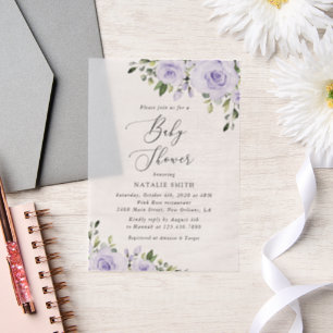 Invitations En Vélin Fleurs violettes, Lilac Flowers, Boho, Baby shower