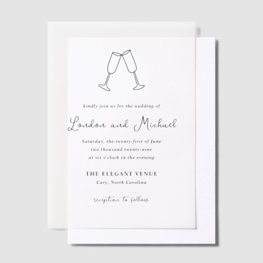 Invitations En Vélin Flûtes à main Doodle Mariage moderne (Compenser)