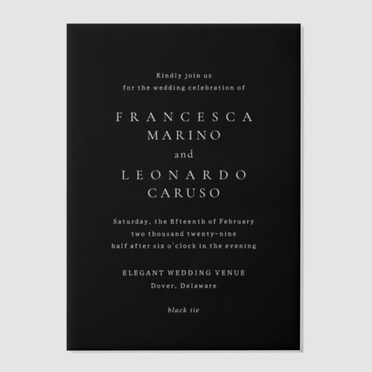 Invitations En Vélin Francesca Mariage classique noir (Recto)