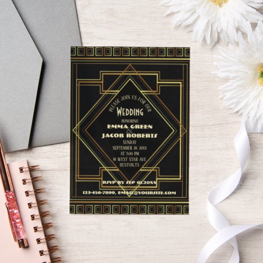 Invitations En Vélin Gatsby noir géométrique Art déco mariage (Mariage)