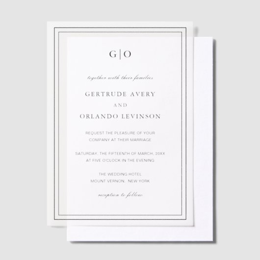 Invitations En Vélin Gertrude Noir et Blanc Classique Mariage élégant (Compenser)