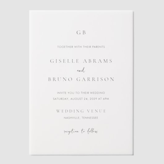 Invitations En Vélin Giselle Classic Monogramme Mariage élégant (Recto)
