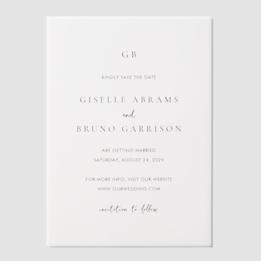 Invitations En Vélin Giselle Monogram Mariage élégant Enregistrer la da (Recto)