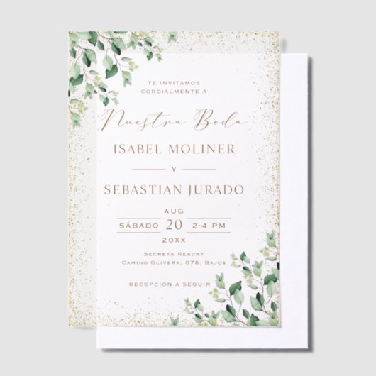 Invitations En Vélin Gold Frame Green Nuestra Boda Mariage espagnol (Compenser)