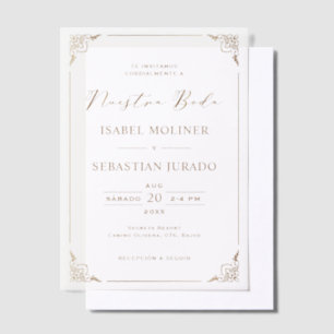 Invitations En Vélin Gold Frame Motif Nuestra Boda Mariage espagnol