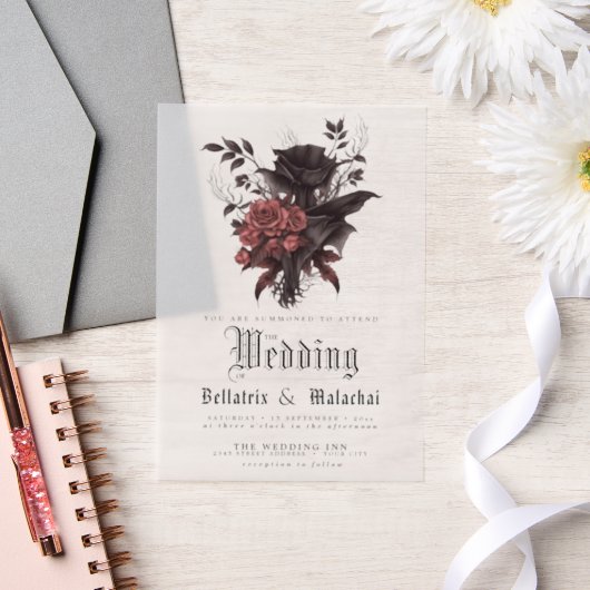 Invitations En Vélin Goth Rosewood Floral Rose noir (Mariage)