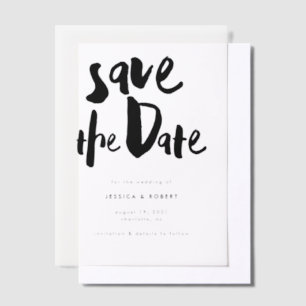 Invitations En Vélin Gras Edgy Modern Black Brush Script Mariage photo