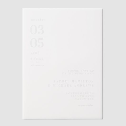 Invitations En Vélin Gras, Minimal, Trending, Mariage (Recto)