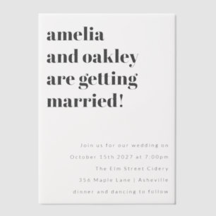 Invitations En Vélin Gras minimaliste noir blanc rétro Mariage classiqu