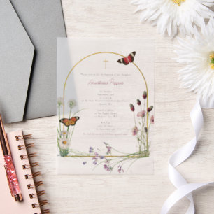 Invitations En Vélin Grec Orthodoxe baptême Fleur sauvage fille