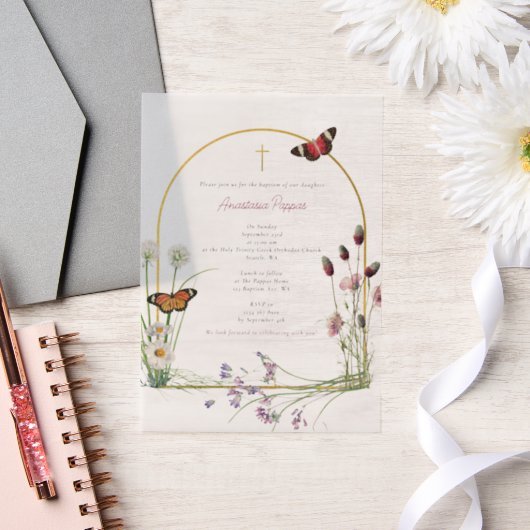 Invitations En Vélin Grec Orthodoxe baptême Fleur sauvage fille (Mariage)