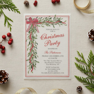 Invitations En Vélin Guirlande de Noël élégante avec ruban rouge