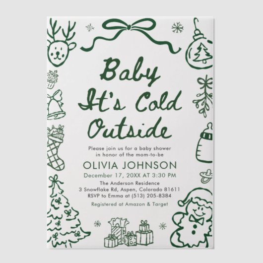 Invitations En Vélin Hand Drawn Baby It's Cold Outside Baby Shower (Recto)