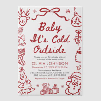 Invitations En Vélin Hand Drawn Baby It's Cold Outside Baby Shower